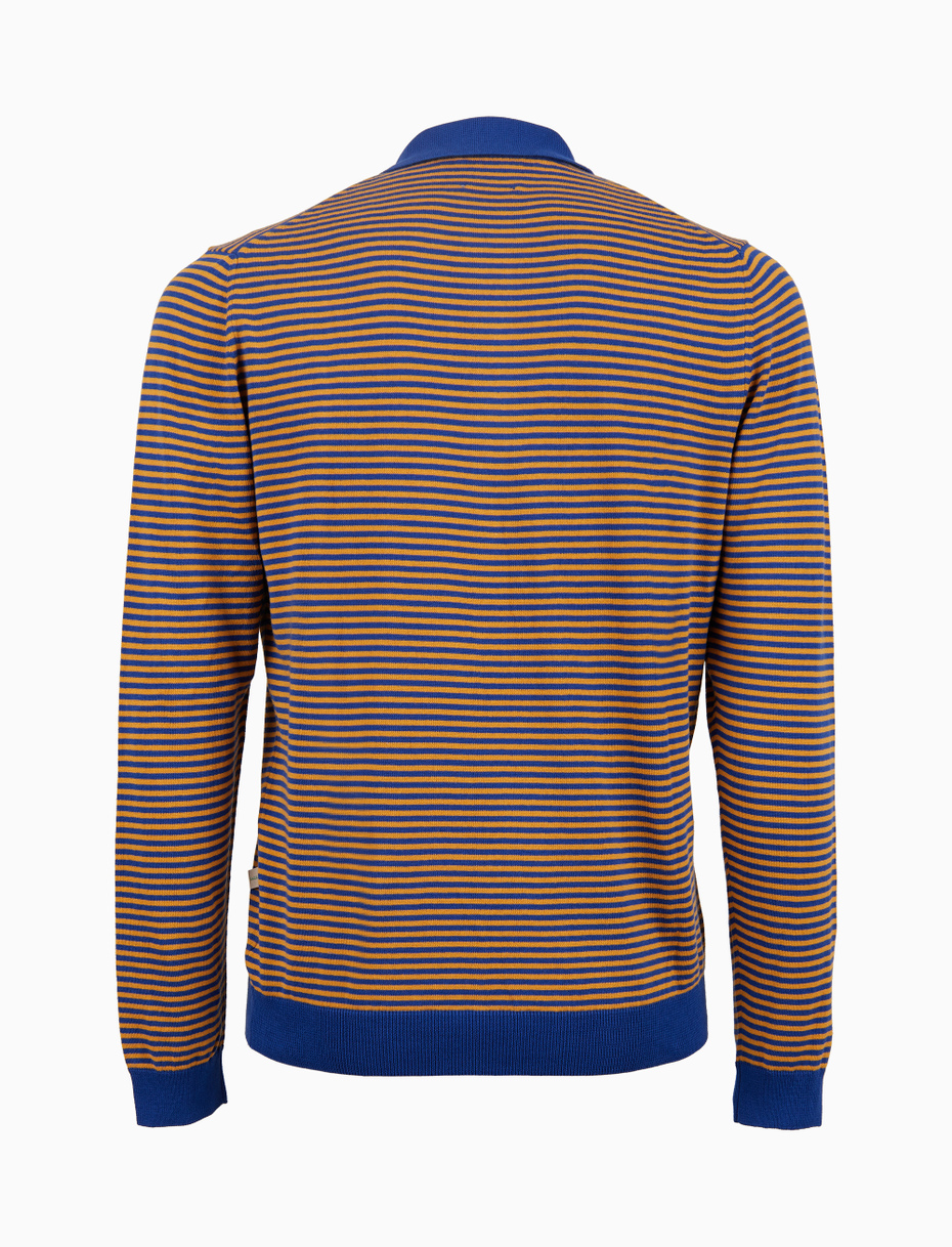 Men's blue long-sleeved stocking-stitched polo shirt with Windsor stripes - Gallo 1927 - Official Online Shop
