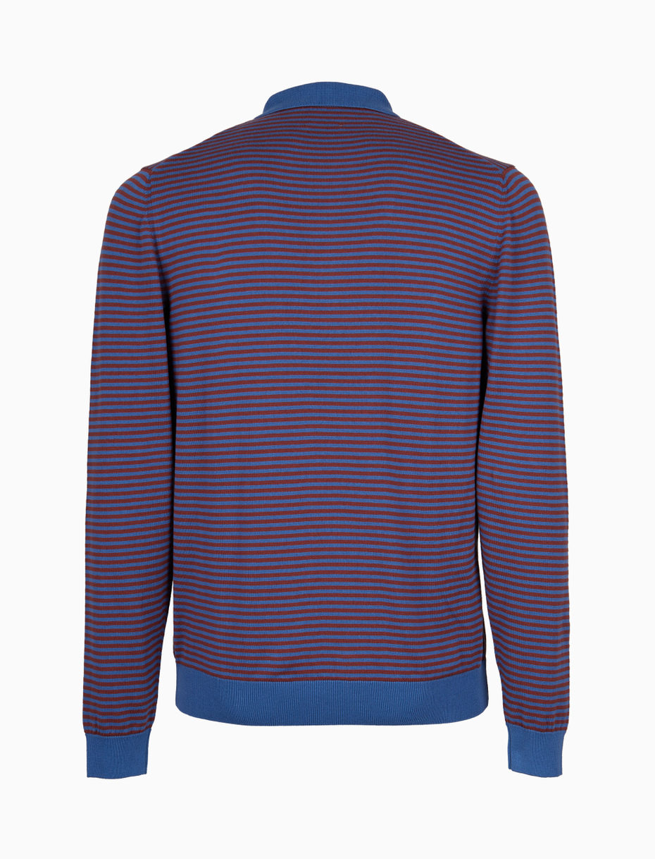 Men's light blue long-sleeved stocking-stitched polo shirt with Windsor stripes - Gallo 1927 - Official Online Shop