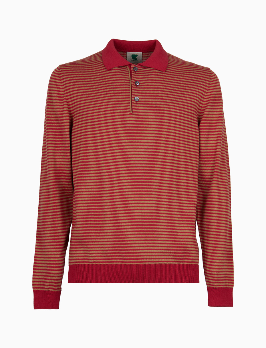 Men's red long-sleeved stocking-stitched polo shirt with Windsor stripes - Gallo 1927 - Official Online Shop