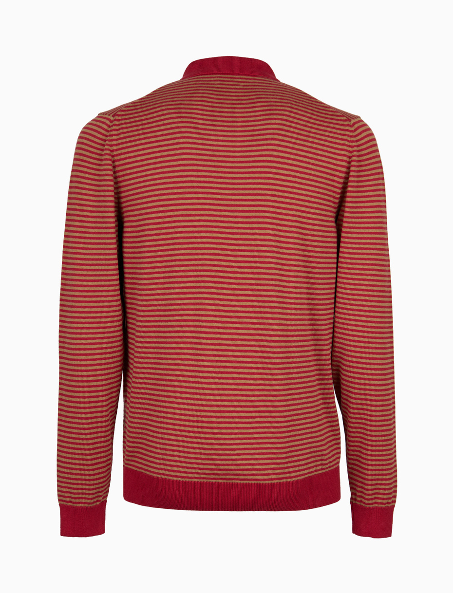 Men's red long-sleeved stocking-stitched polo shirt with Windsor stripes - Gallo 1927 - Official Online Shop