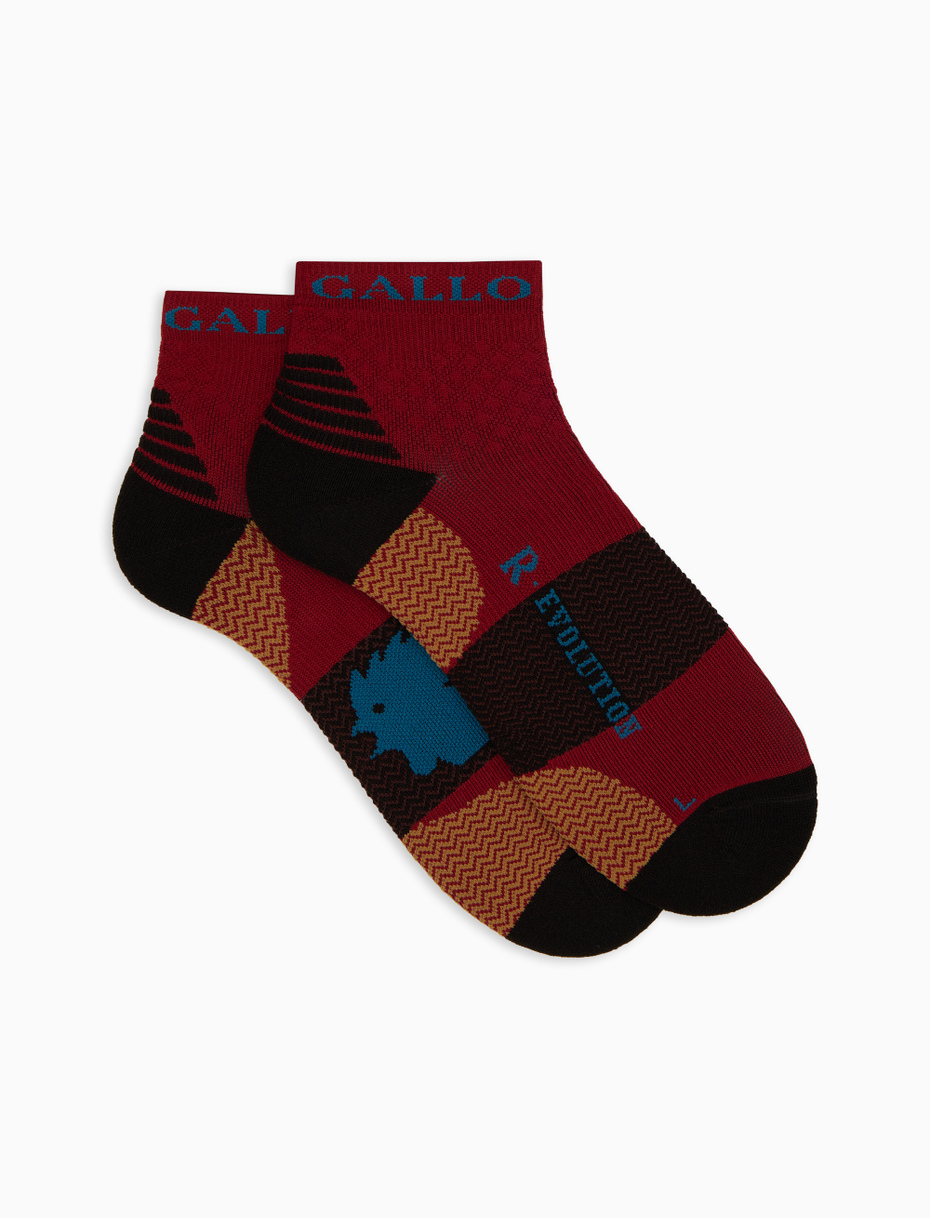 Unisex super short burgundy technical terry cloth socks with chevron motif - Gallo 1927 - Official Online Shop