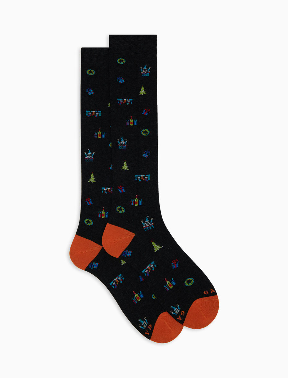 Calze lunghe uomo cotone grigio fantasia mix natalizio - Gallo 1927 - Official Online Shop