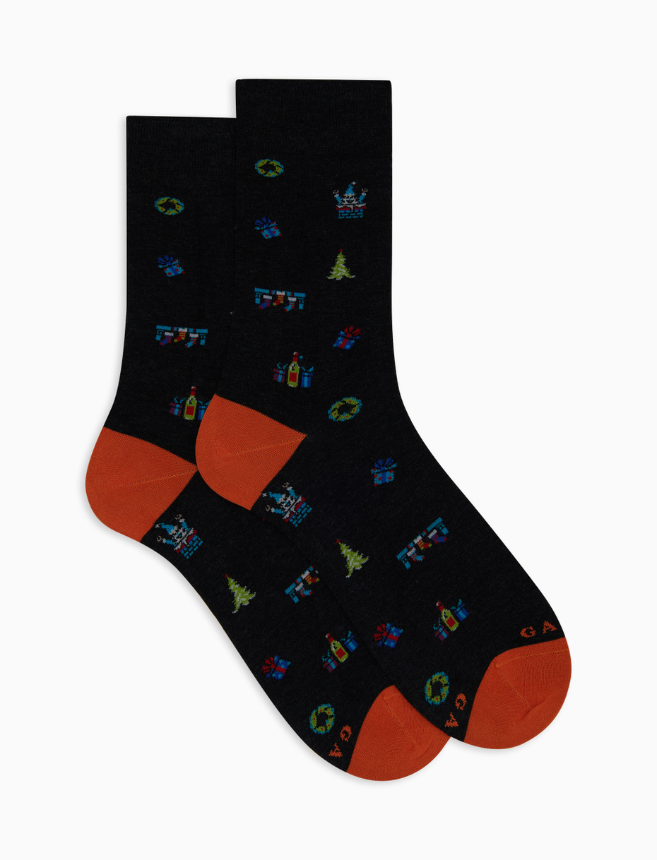 Calze corte uomo cotone grigio fantasia mix natalizio - Gallo 1927 - Official Online Shop