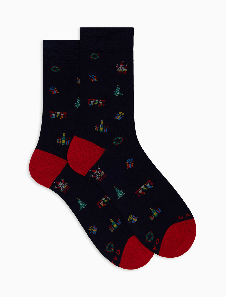 Calze corte uomo cotone blu fantasia mix natalizio - Gallo 1927 - Official Online Shop