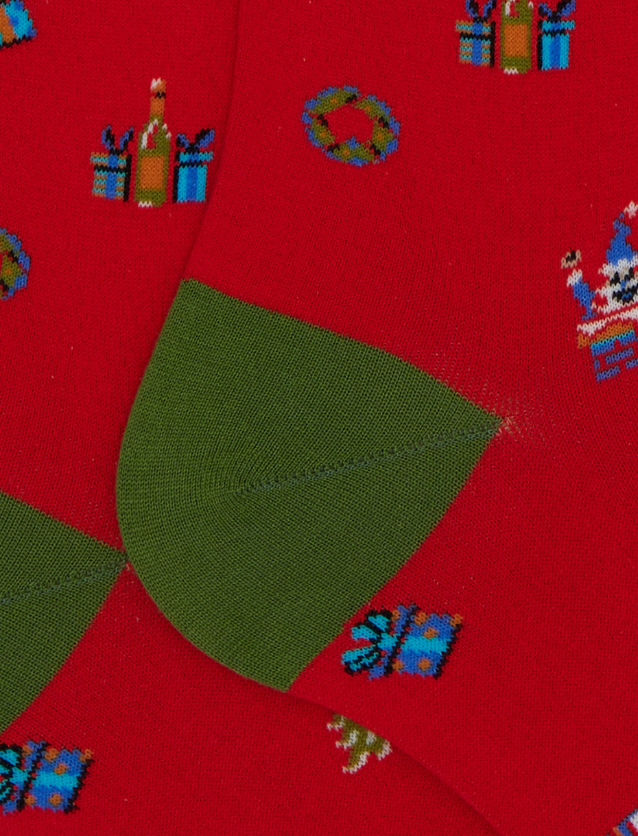 Calze lunghe donna cotone rosso fantasia mix natalizio - Gallo 1927 - Official Online Shop