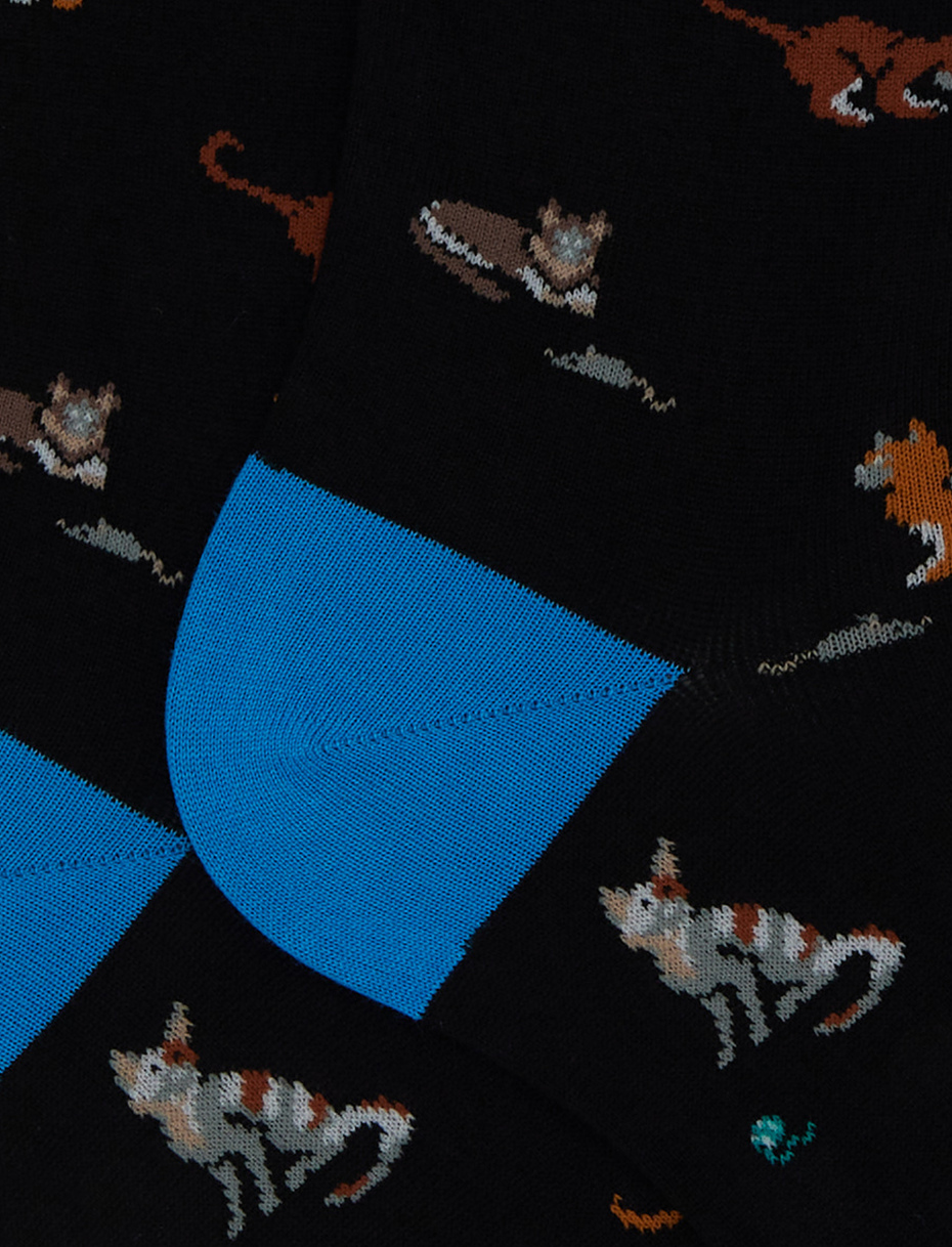 Calze corte donna cotone nero fantasia gatti con topini e gomitoli - Gallo 1927 - Official Online Shop