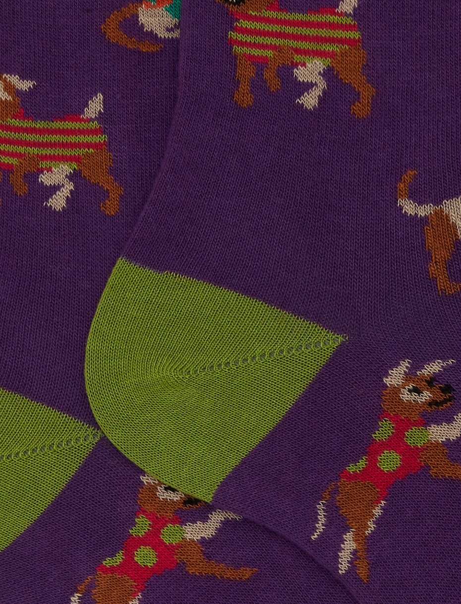 Calze corte donna cotone viola fantasia cani - Gallo 1927 - Official Online Shop