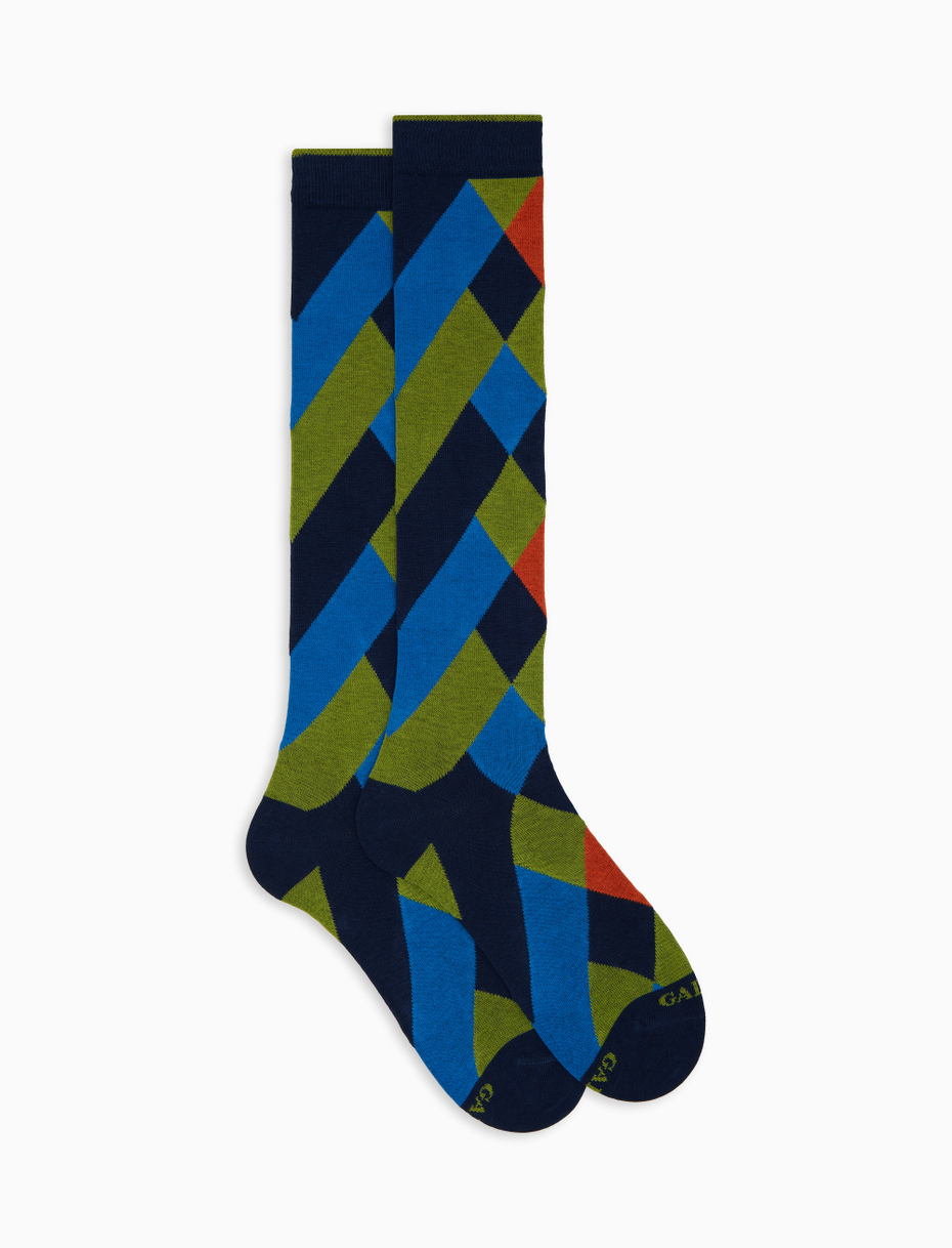 Calze lunghe uomo cotone blu fantasia geometrico colorato - Gallo 1927 - Official Online Shop