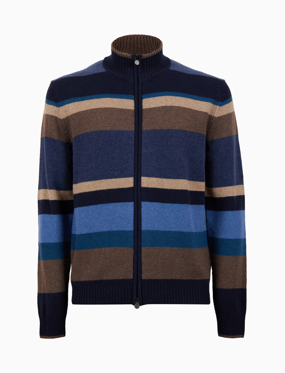 Pull lupetto uomo lana viscosa e cashmere blu righe multicolor Gallo