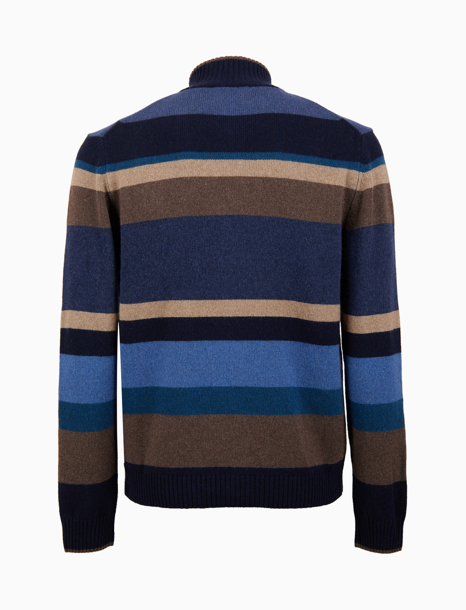 Pull lupetto uomo lana, viscosa e cashmere blu righe multicolor - Gallo 1927 - Official Online Shop