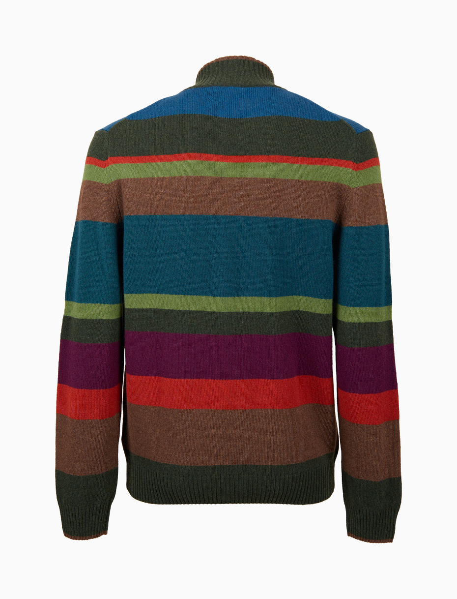 Men's green wool, viscose and cashmere mock-neck with multicoloured stripes - Gallo 1927 - Official Online Shop