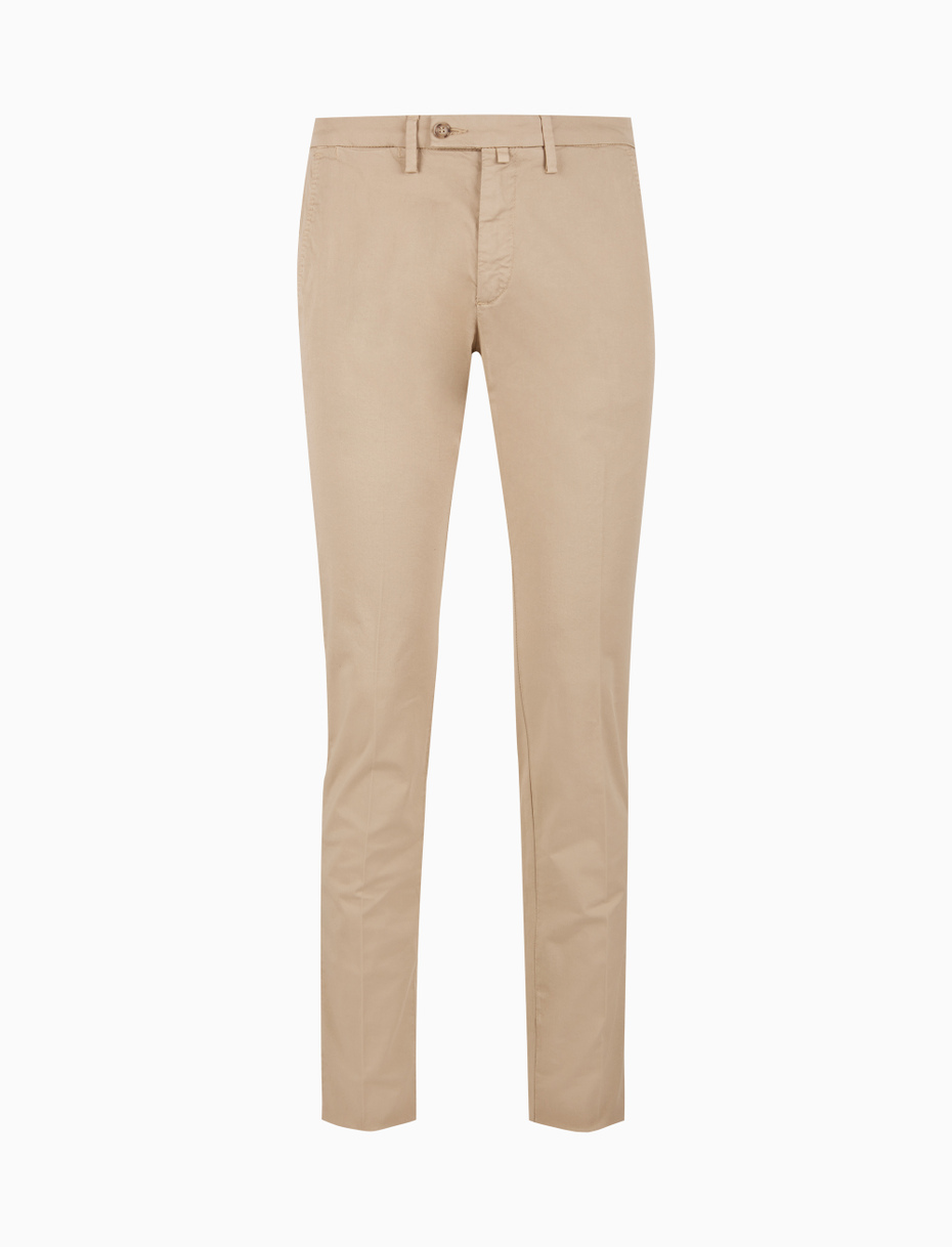 Men's plain beige cotton long pants - Gallo 1927 - Official Online Shop