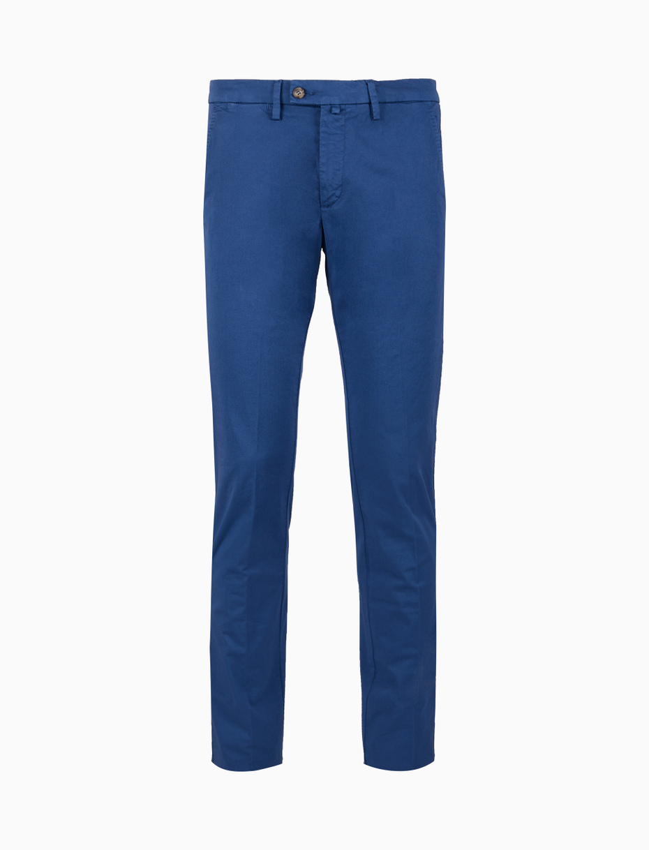 Men's plain blue cotton long pants - Gallo 1927 - Official Online Shop