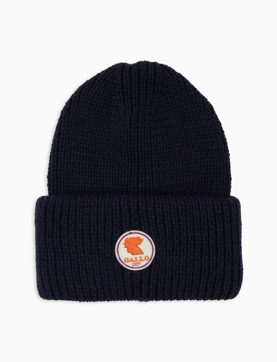 Unisex plain blue ribbed beanie with cuff - Gallo 1927 - Official Online Shop