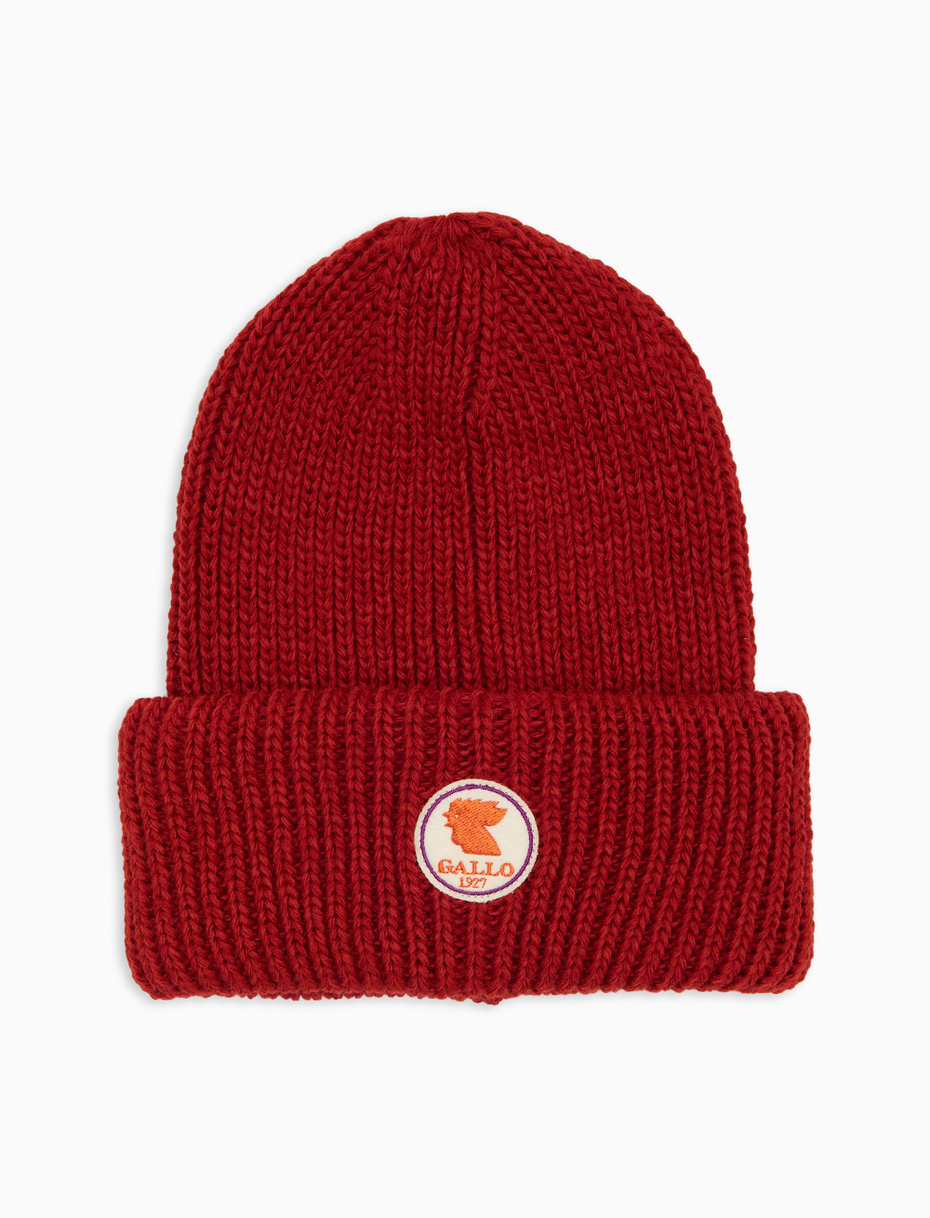 Unisex plain red ribbed beanie with cuff - Gallo 1927 - Official Online Shop