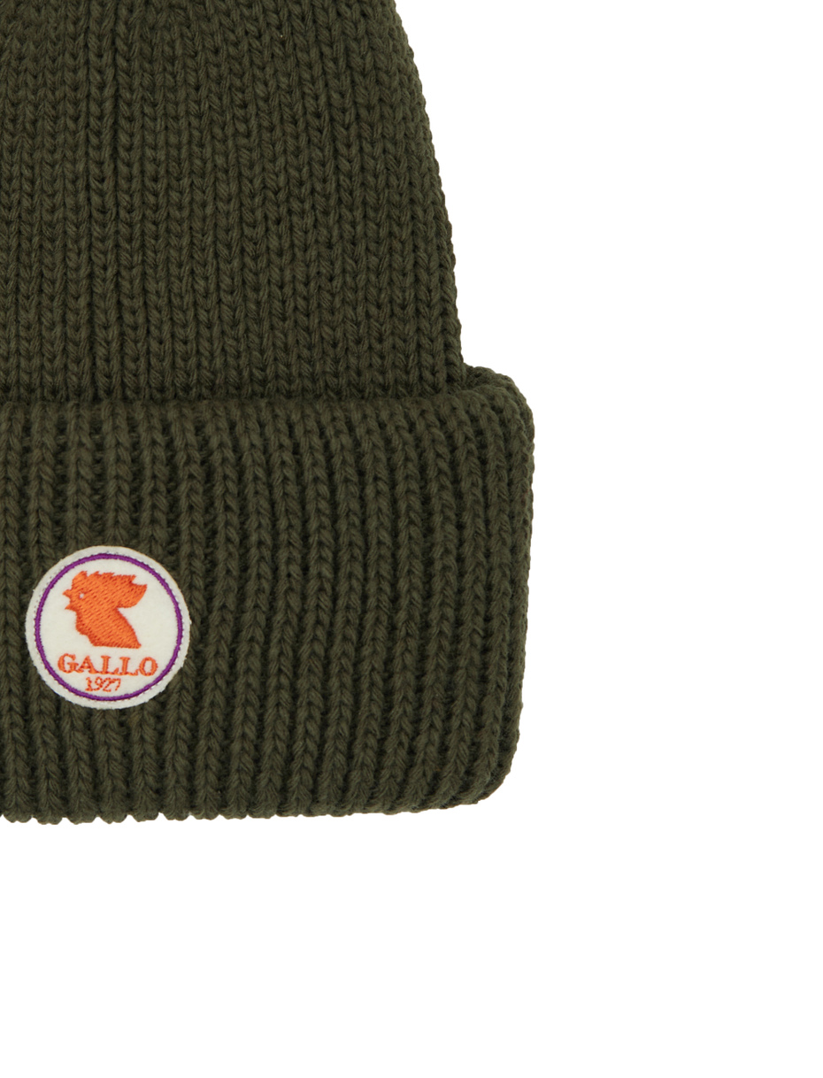 Unisex plain green ribbed beanie with cuff - Gallo 1927 - Official Online Shop