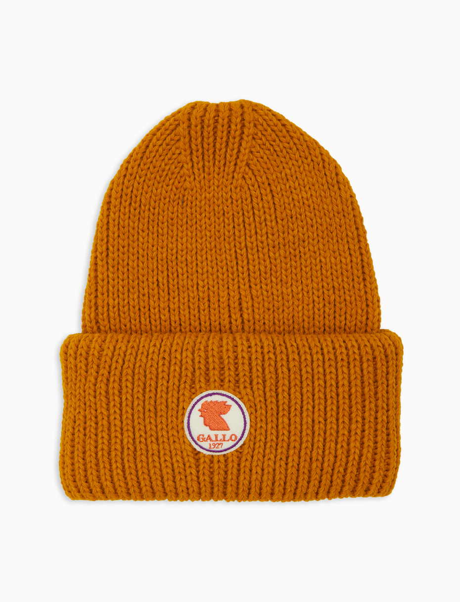 Unisex plain orange ribbed beanie with cuff - Gallo 1927 - Official Online Shop