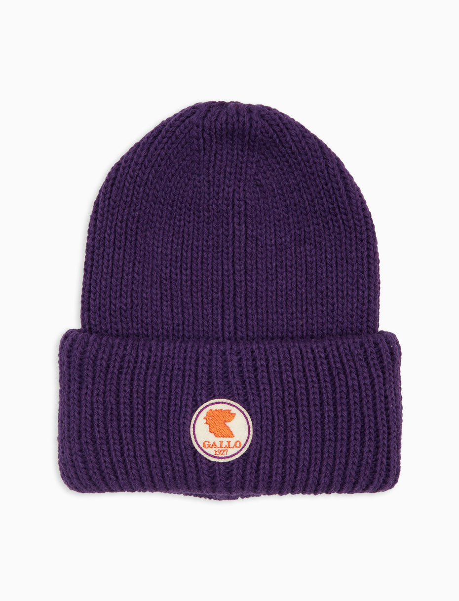 Unisex plain purple ribbed beanie with cuff - Gallo 1927 - Official Online Shop