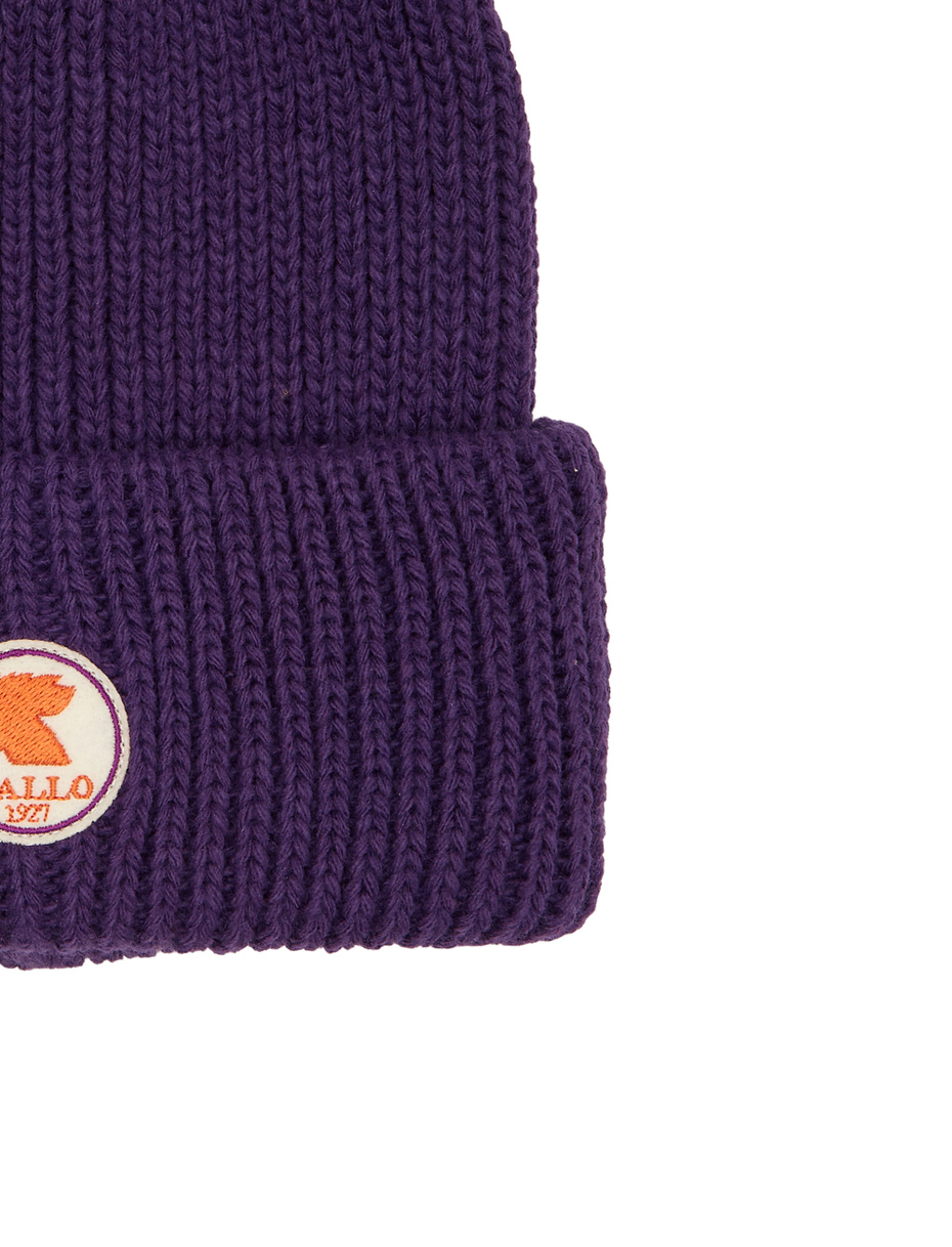 Unisex plain purple ribbed beanie with cuff - Gallo 1927 - Official Online Shop