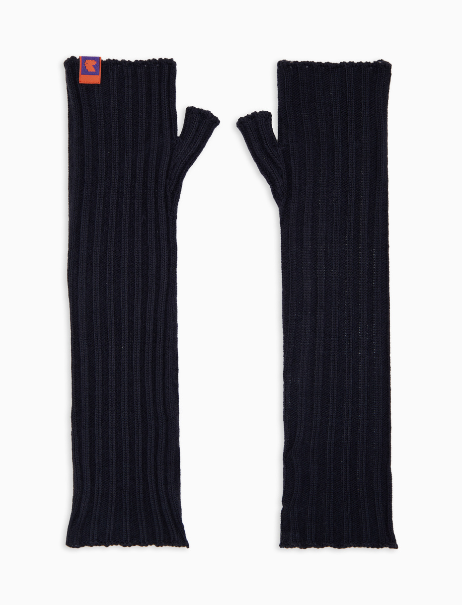 Guanto lungo senza dita donna blu a coste tinta unita - Gallo 1927 - Official Online Shop