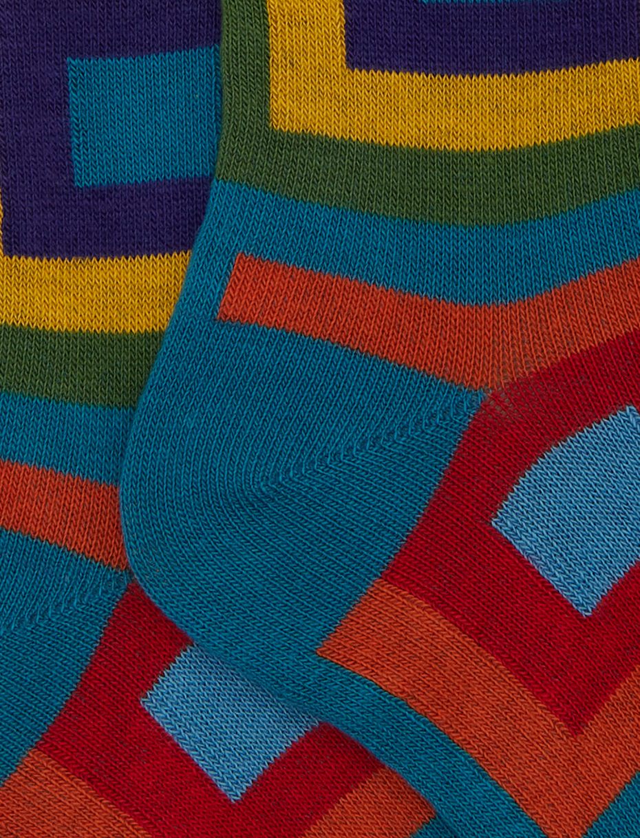 Calze lunghe bambino cotone azzurro fantasia quadri concentrici - Gallo 1927 - Official Online Shop