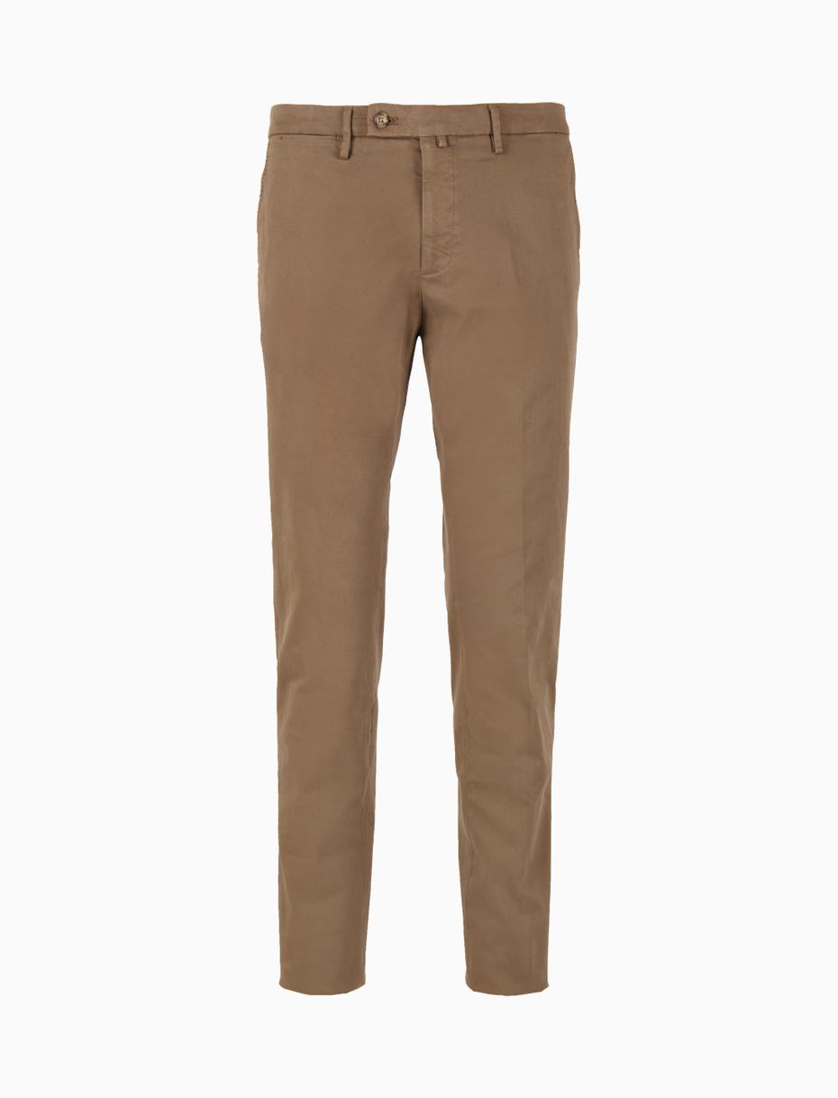 Men's long plain brown cotton trousers - Gallo 1927 - Official Online Shop