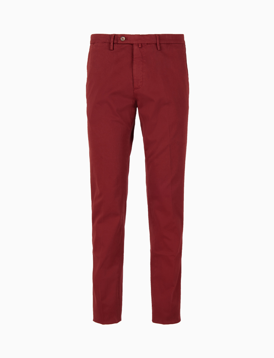 Men's long plain burgundy cotton trousers - Gallo 1927 - Official Online Shop