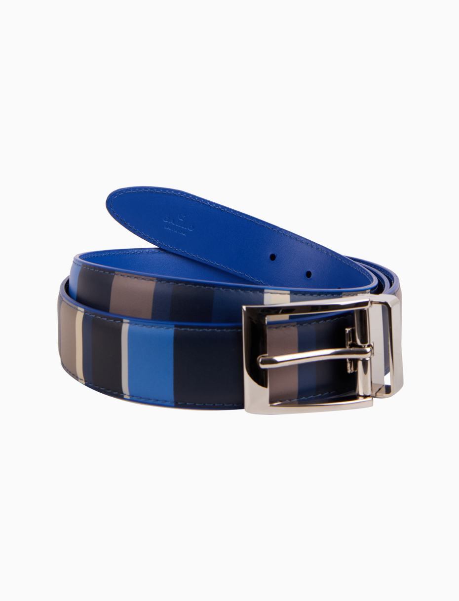 Cintura accorciabile unisex pelle liscia righe multicolor blu - Gallo 1927 - Official Online Shop