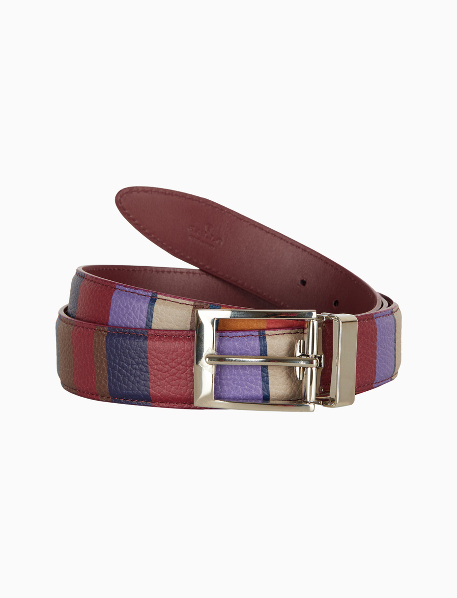 Unisex burgundy reversible and length-adjustable hammered leather belt with multicoloured stripes - Gallo 1927 - Official Online Shop