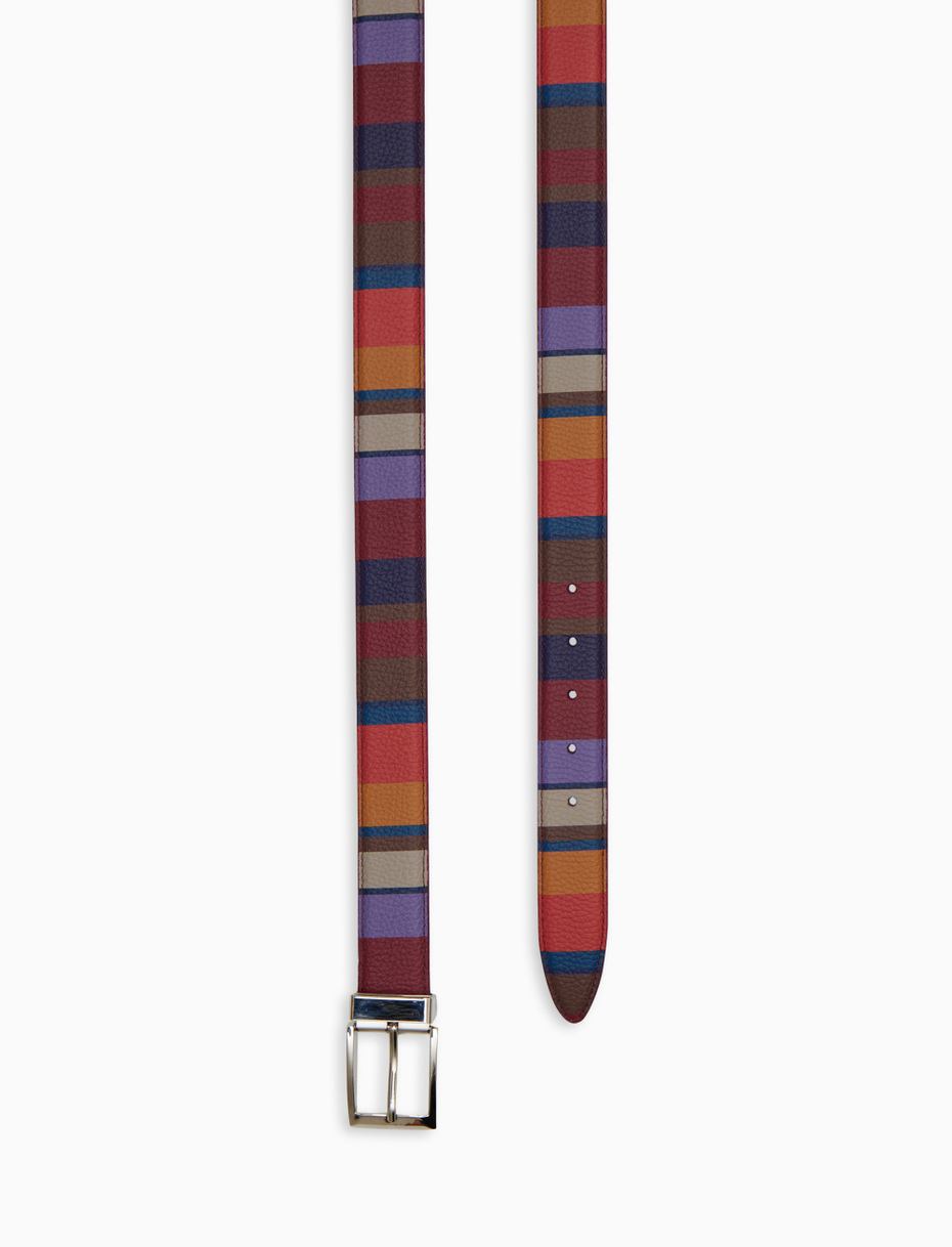 Unisex burgundy reversible and length-adjustable hammered leather belt with multicoloured stripes - Gallo 1927 - Official Online Shop