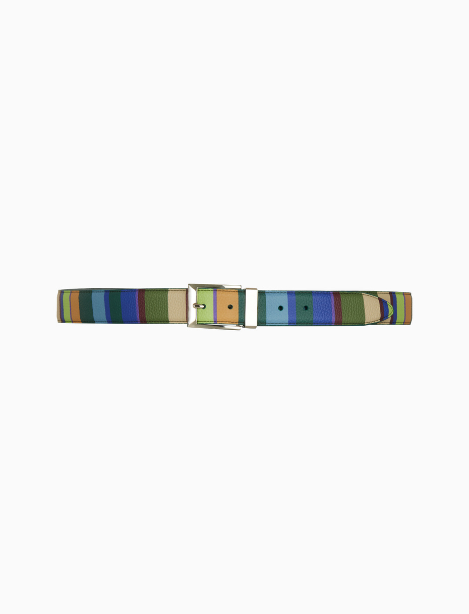 Unisex green reversible and length-adjustable hammered leather belt with multicoloured stripes - Gallo 1927 - Official Online Shop