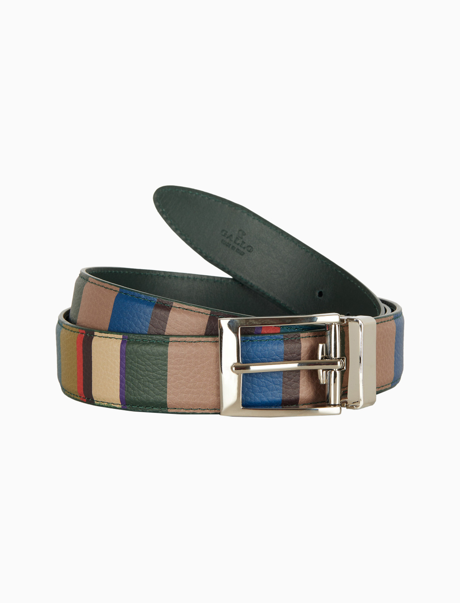 Unisex beige reversible and length-adjustable hammered leather belt with multicoloured stripes - Gallo 1927 - Official Online Shop