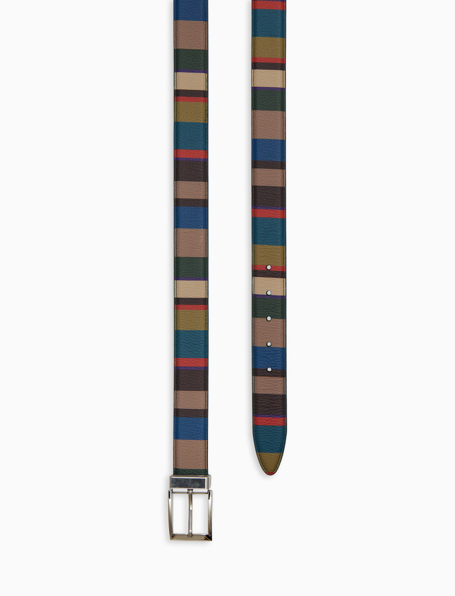 Unisex beige reversible and length-adjustable hammered leather belt with multicoloured stripes - Gallo 1927 - Official Online Shop