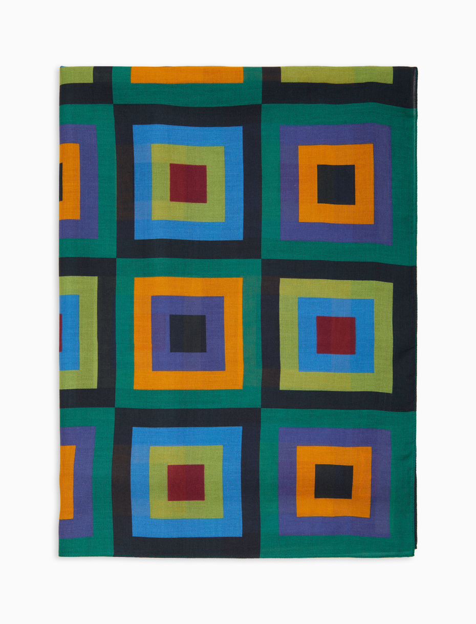 Sciarpa leggera unisex blu fantasia quadri concentrici - Gallo 1927 - Official Online Shop