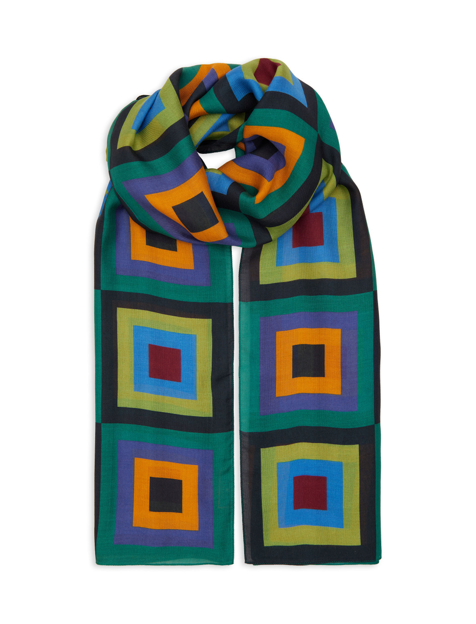 Sciarpa leggera unisex blu fantasia quadri concentrici - Gallo 1927 - Official Online Shop