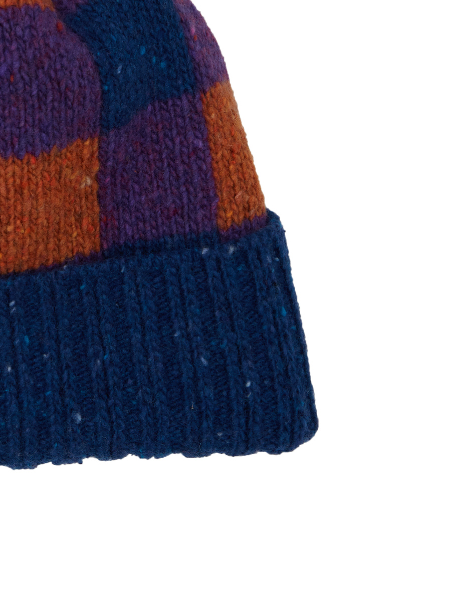 Berretto con risvolto e pom pon unisex lana viola fantasia scacchiera - Gallo 1927 - Official Online Shop