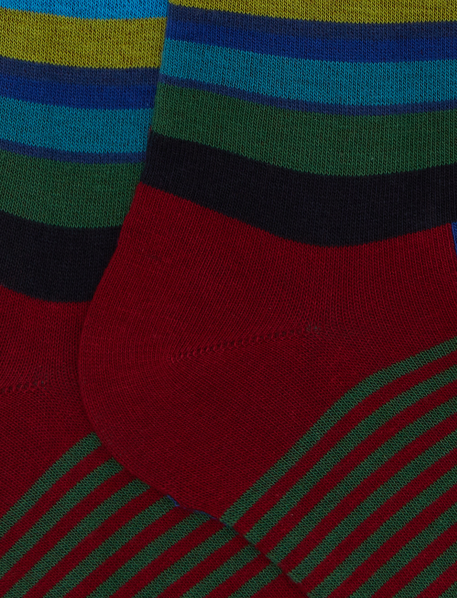 Men's long red cotton socks with multicolour block motif, polka dots and Windsor stripes - Gallo 1927 - Official Online Shop