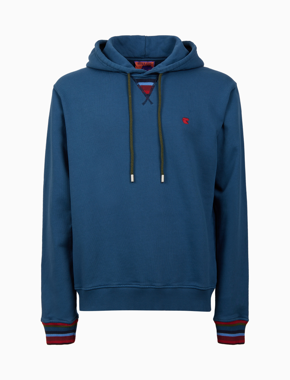 Unisex garment-dyed blue cotton hoodie - Gallo 1927 - Official Online Shop