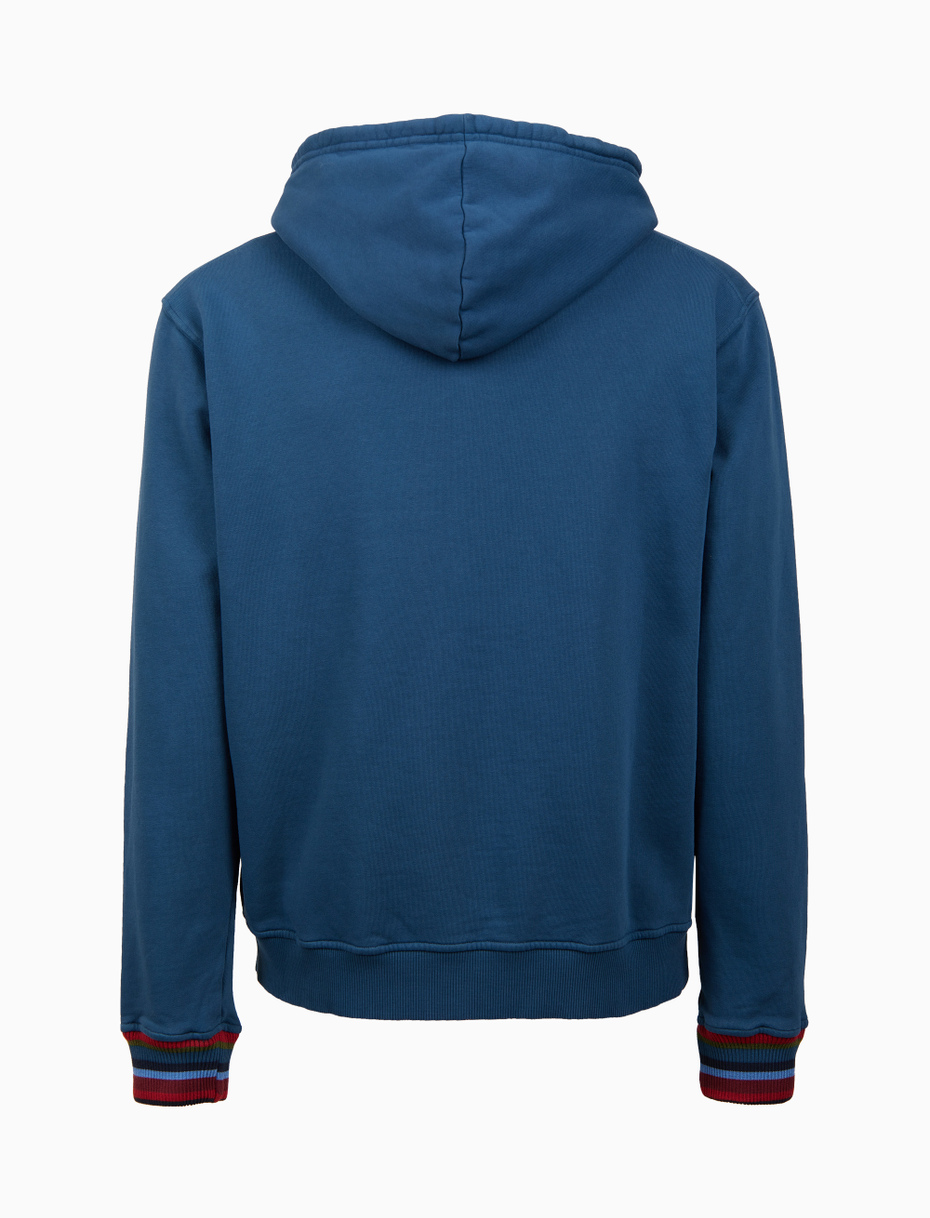 Unisex garment-dyed blue cotton hoodie - Gallo 1927 - Official Online Shop