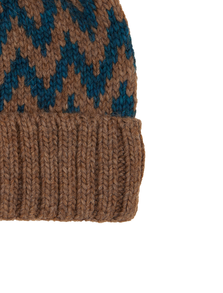 Berretto con risvolto e pom pon unisex lana marrone fantasia chevron - Gallo 1927 - Official Online Shop