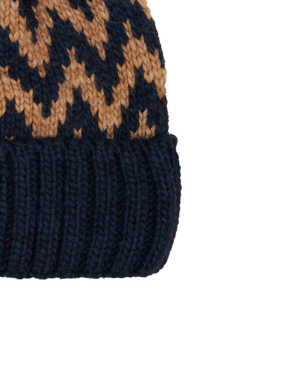 Berretto con risvolto e pom pon unisex lana blu fantasia chevron - Gallo 1927 - Official Online Shop