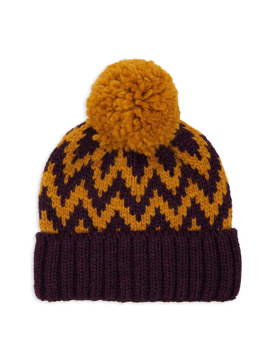 Berretto con risvolto e pom pon unisex lana viola fantasia chevron - Gallo 1927 - Official Online Shop