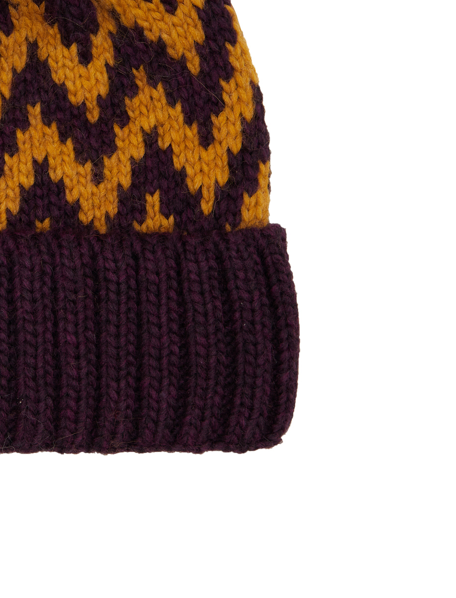 Berretto con risvolto e pom pon unisex lana viola fantasia chevron - Gallo 1927 - Official Online Shop