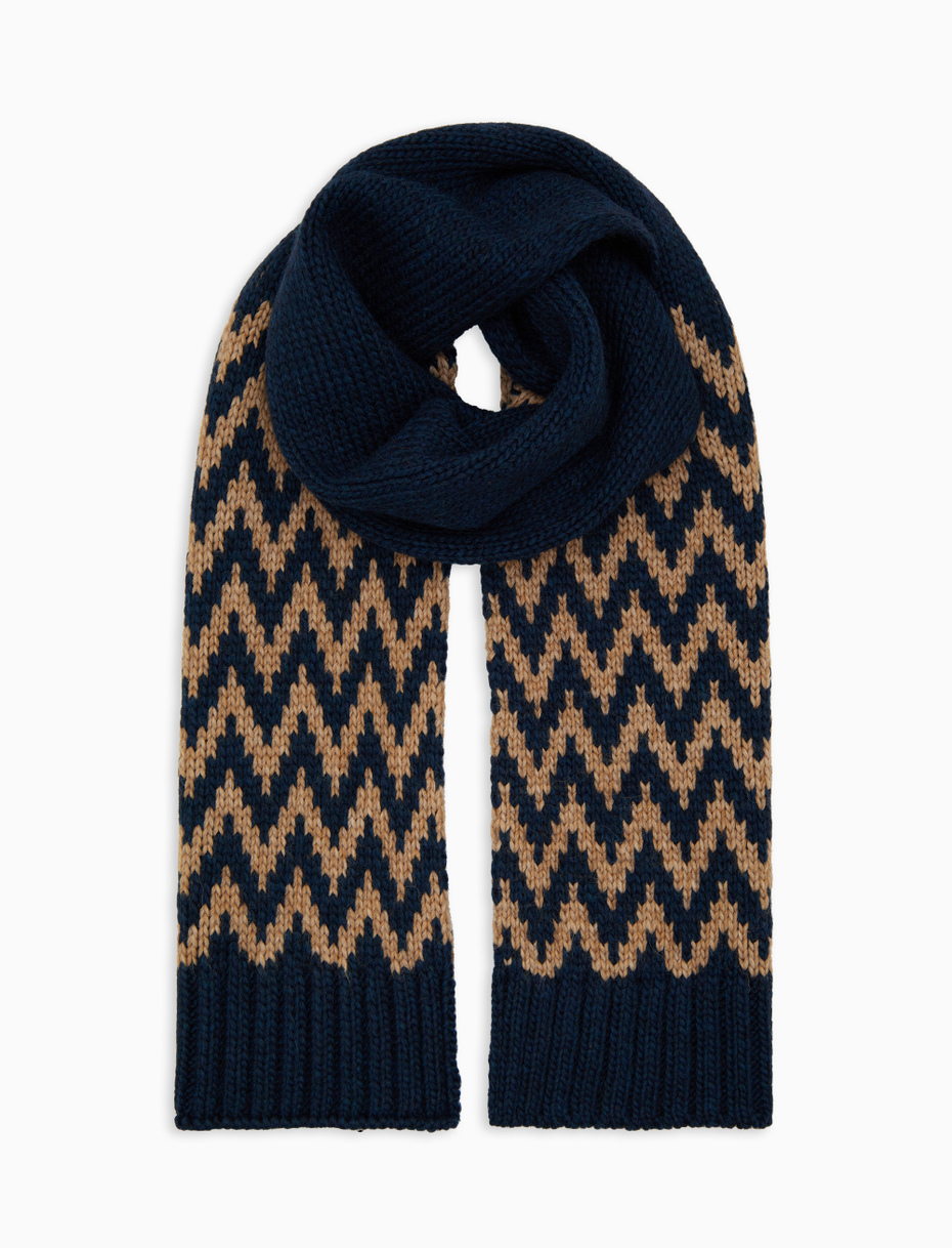 Sciarpa unisex lana blu fantasia chevron - Gallo 1927 - Official Online Shop
