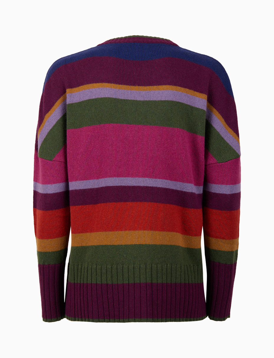 Women's purple wool crew-neck with multicoloured stripes - Gallo 1927 - Official Online Shop