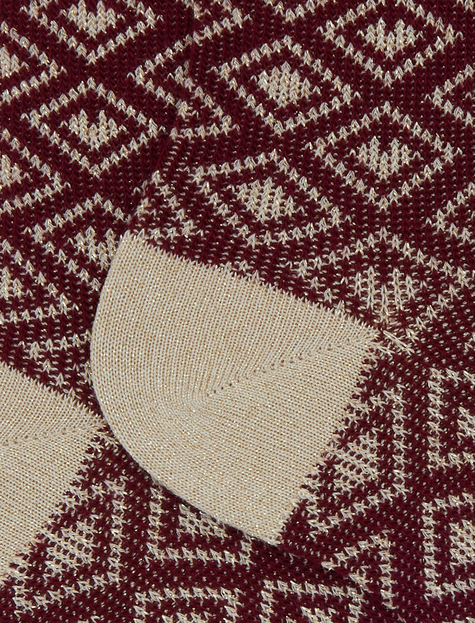 Calze corte donna cotone bordò fantasia rombi e cuori effetto scintillante - Gallo 1927 - Official Online Shop