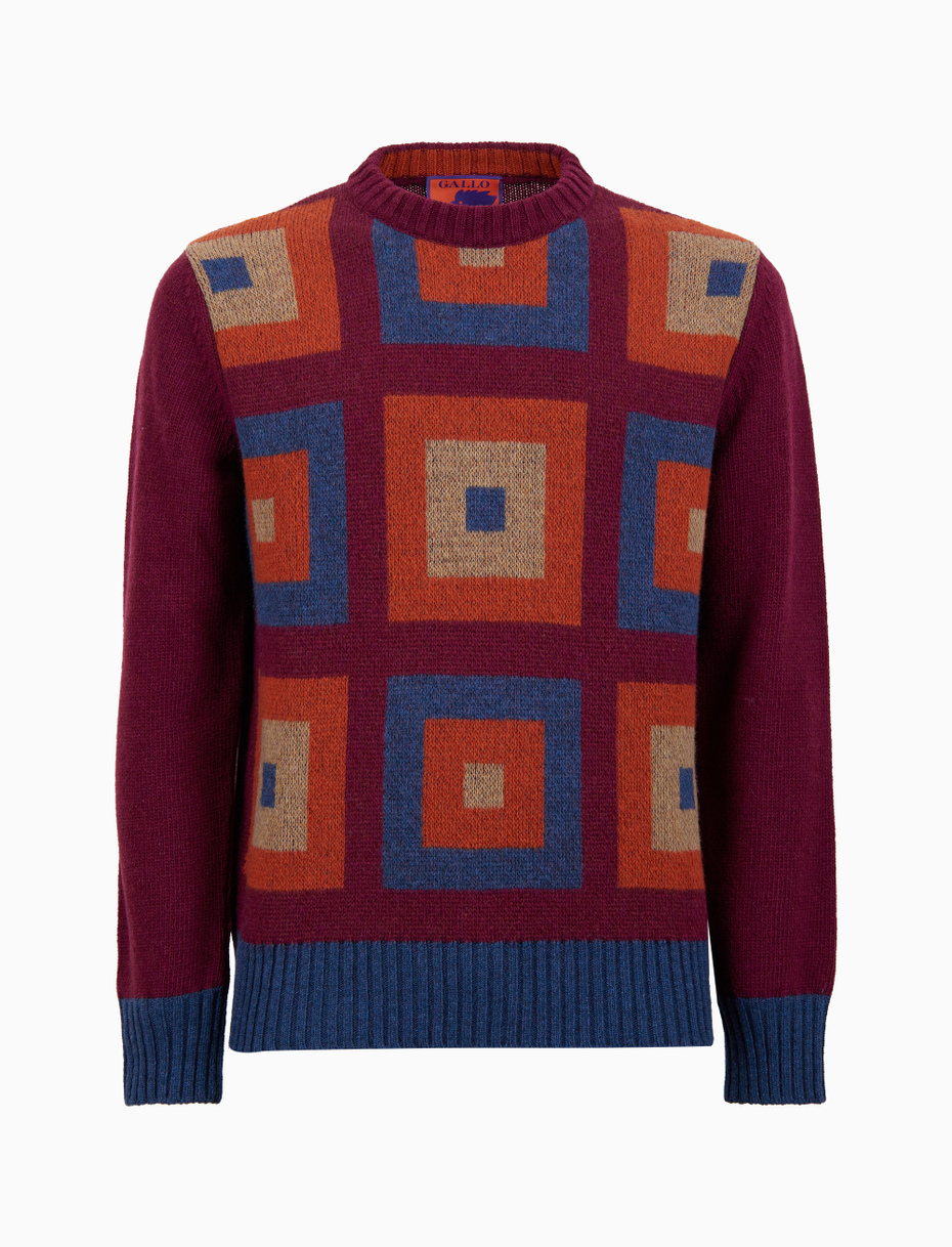Pull girocollo uomo lana verde fantasia quadri concentrici - Gallo 1927 - Official Online Shop