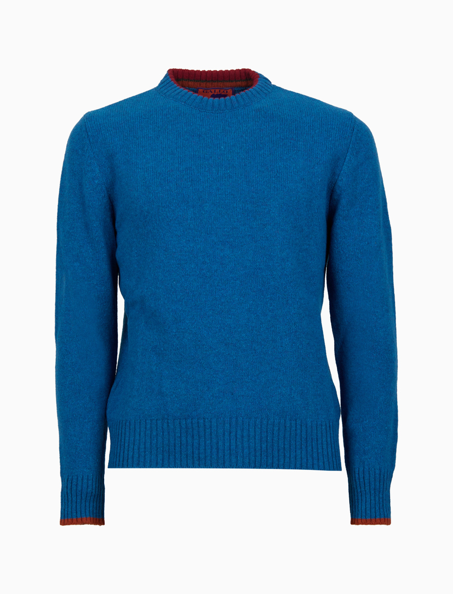 Men's plain light blue wool crew-neck - Gallo 1927 - Official Online Shop