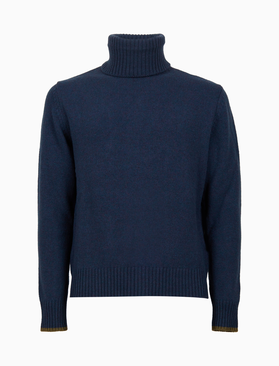 Men's turtleneck sweater in solid blue wool - Gallo 1927 - Official Online Shop