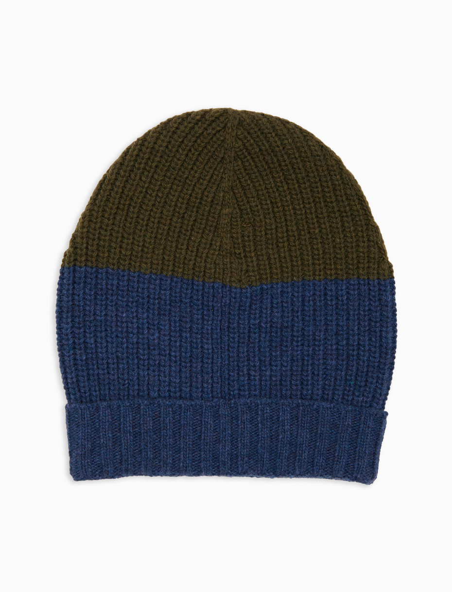 Berretto con risvolto unisex lana blu fantasia color block - Gallo 1927 - Official Online Shop